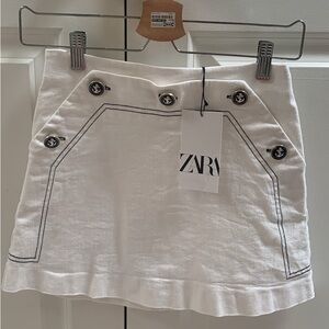 Zara White Denim Navy Mini Skirt XS
